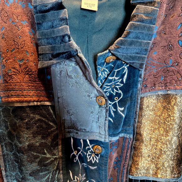 TanJay Large Blue Patch Work Women's Top Shirt Heavy Long Sleeves Misses L 12 14 - Picture 3 of 8